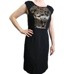 Monsoon Size 4 Black Dress Prom Gold Beaded Front Panel OOAK Sexy Gorgeous NWT